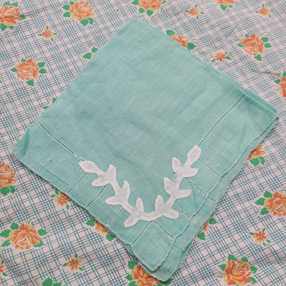 Gorgeous antique egg shell blue handkerchief.